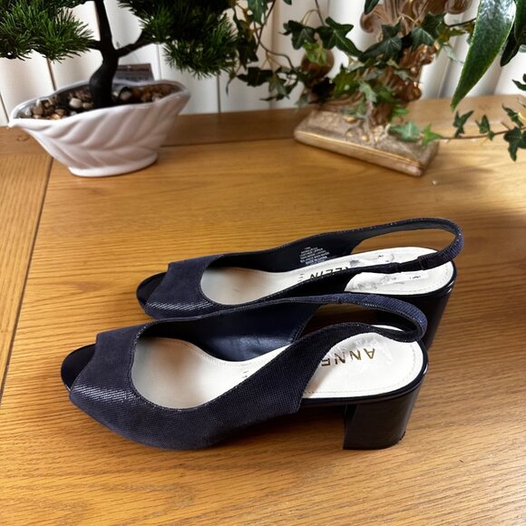 Anne Klein Size 10M Iflex Leather Upper Navy Peep Toe Slingback Heels - Picture 2 of 12